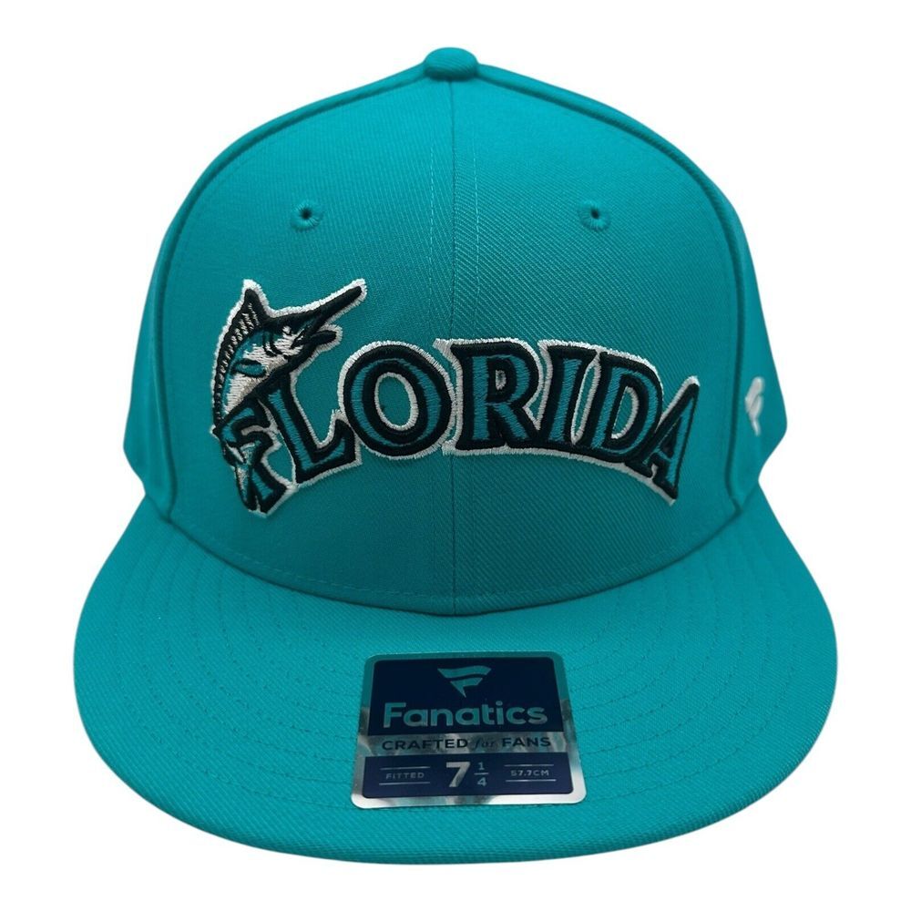 Fanatics Florida Miami‎ Marlins Fitted Hat Cap 7 1/4 Teal Cooperstown Collection